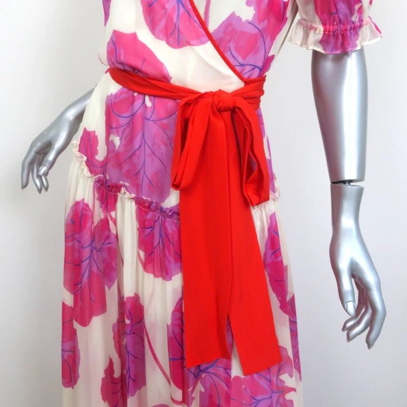 Diane Von Furstenberg Maxi Wrap Dress Breeze Printed Chiffon Size Medium NEW - Picture 3 of 7